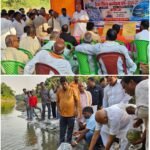 देवरिया :: कृषि मंत्री ने खनुवा नदी में छोड़े एक लाख मछलियों के बच्चे